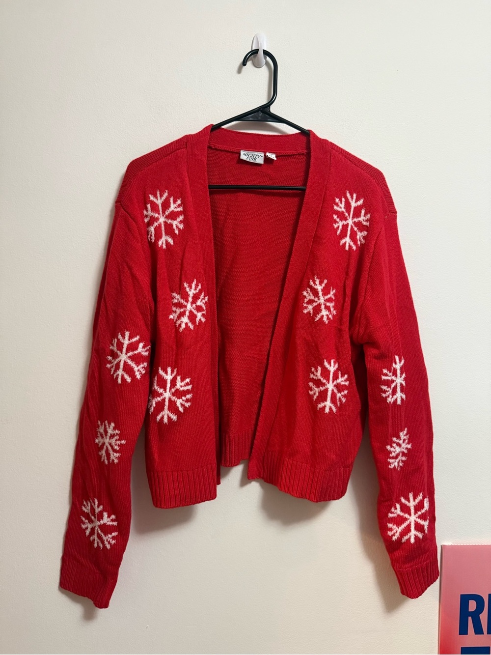 Mighty Fine Red Open-Front Snowflake Cardigan